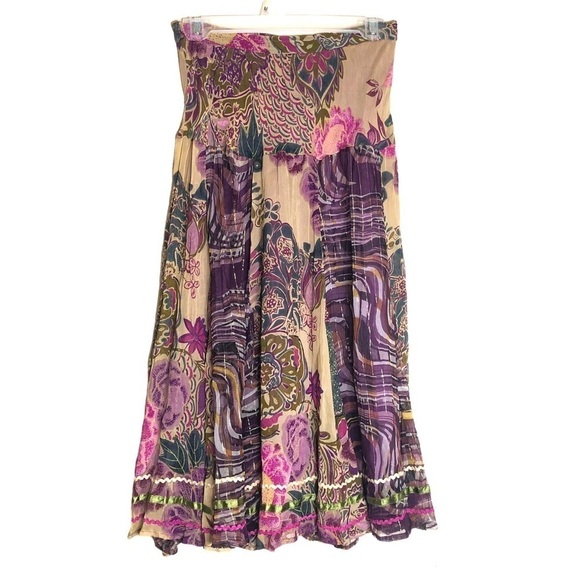 Vintage Anii by Natural Patterned Metallic Bohemian Midi Skirt Small - Picture 1 of 6